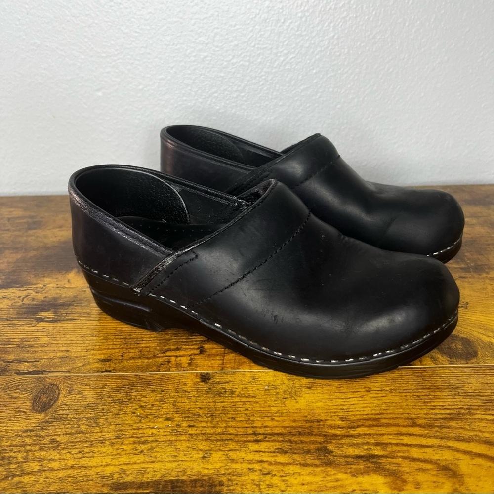 Dansko Clog Slip On Shoes 37 (6.5-7)‎ Black Leather Professional Nurse Medical